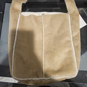 Old Navy Tan Suede Shoulder Bag with White Trim